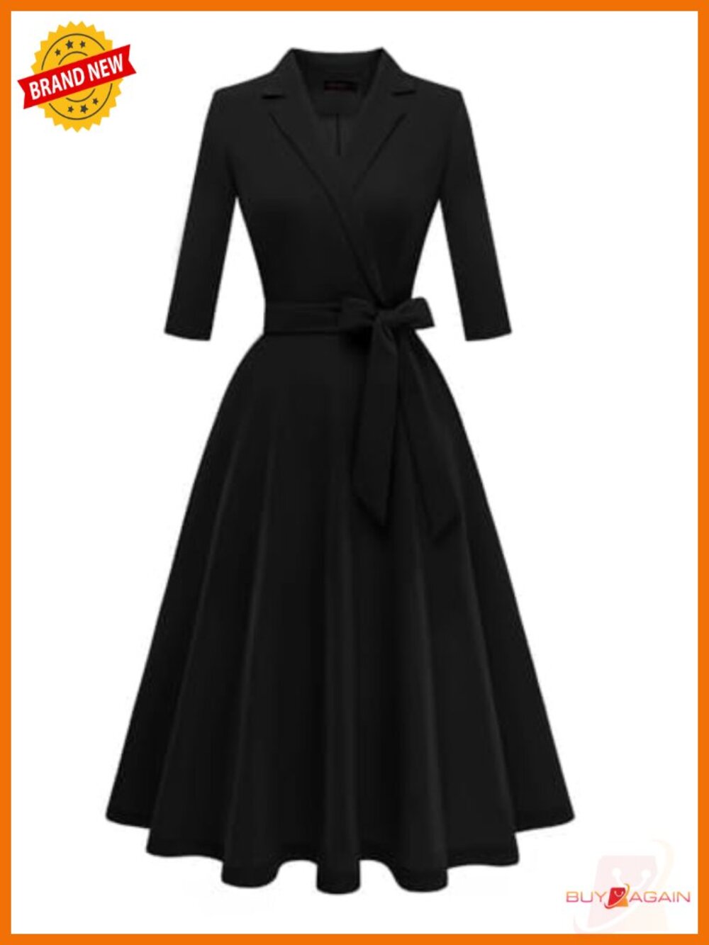 Vintage Tea Party Formal Church Dress 3/4 Sleeve A-Line Midi